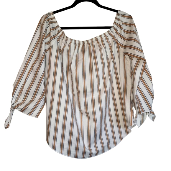 2X PERCH by BLU PEPPER Cotten Blend Striped Off Shoulder Blouse - Picture 3 of 5